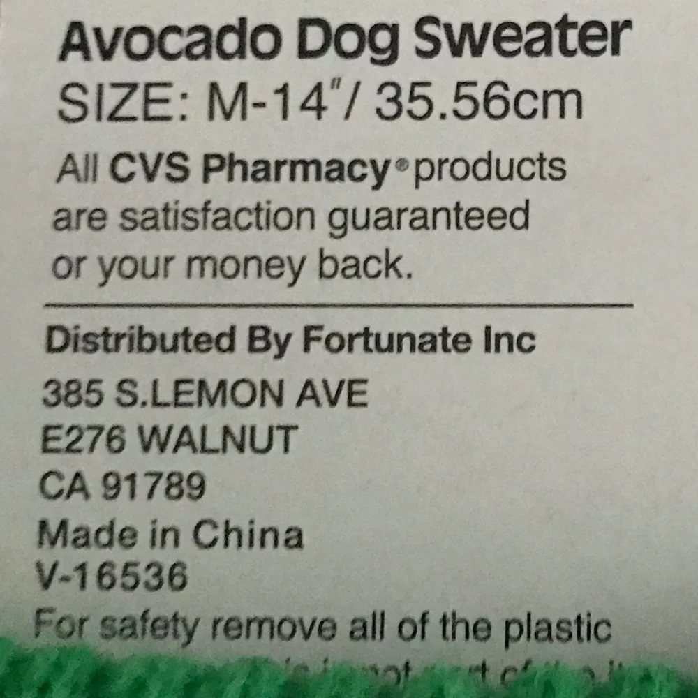 Pet Central Avocado Dog Sweater NEW Size M-14”/35.56cm
